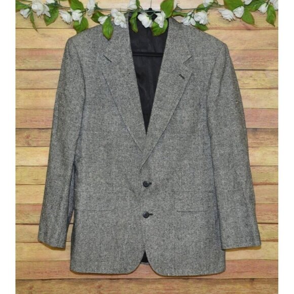 Vintage Robert Stalk Men's Tweed Jacket Blazer Sports Coat Gray Black Size 40R - Picture 1 of 9